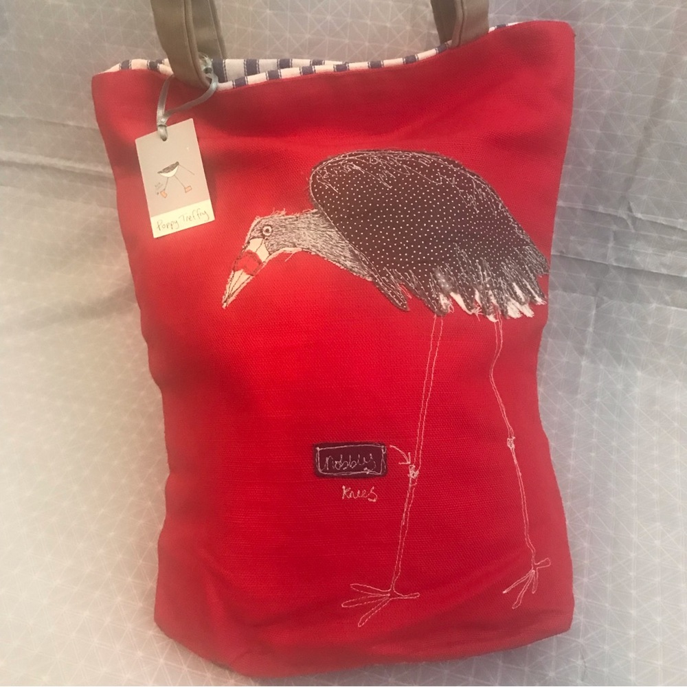 NWT Poppy Treffry Stork Appliqué Tote in Red